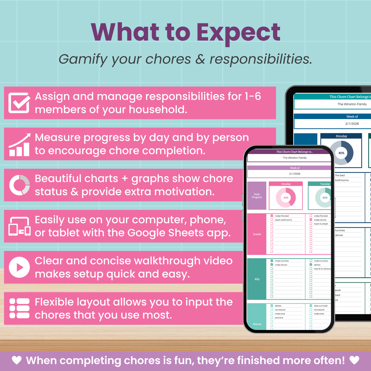Family Chore Chart Spreadsheet for Google Sheets