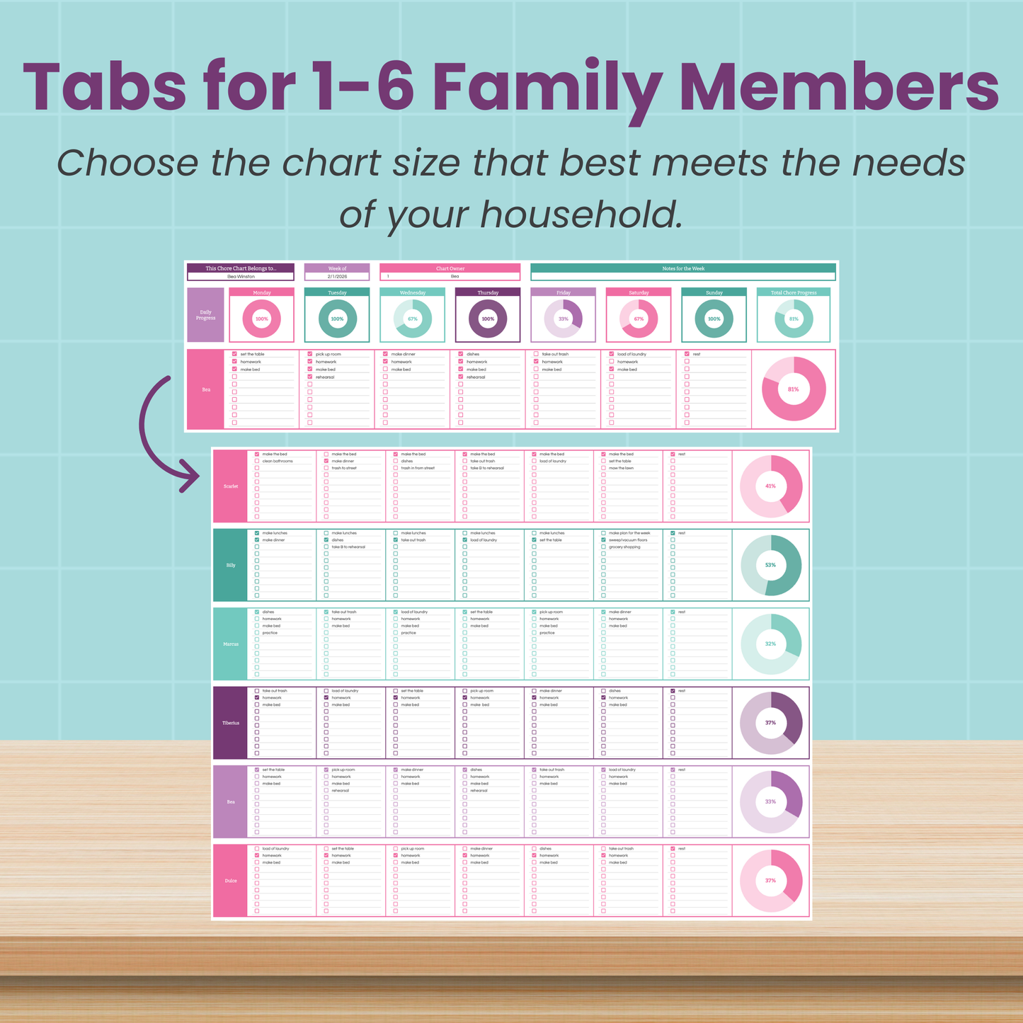Family Chore Chart Spreadsheet for Google Sheets