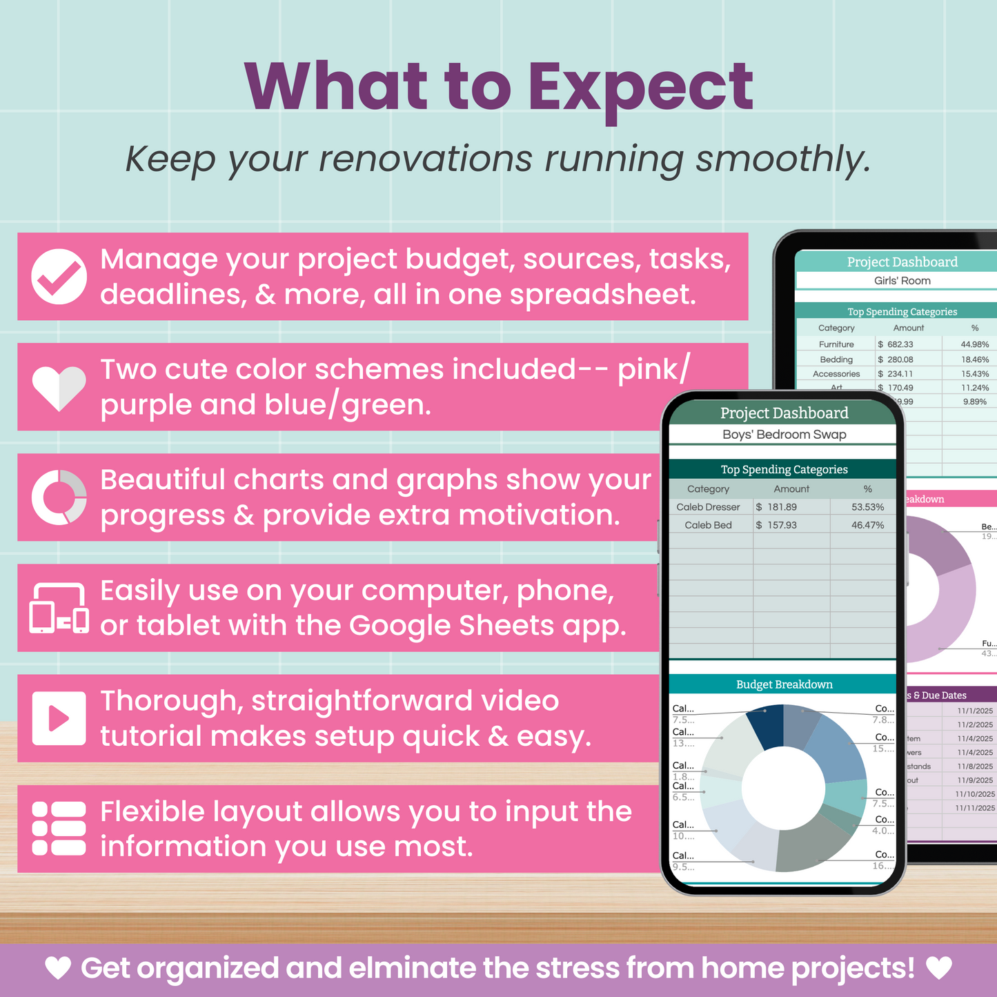 Home Renovation Project Spreadsheet for Google Sheets