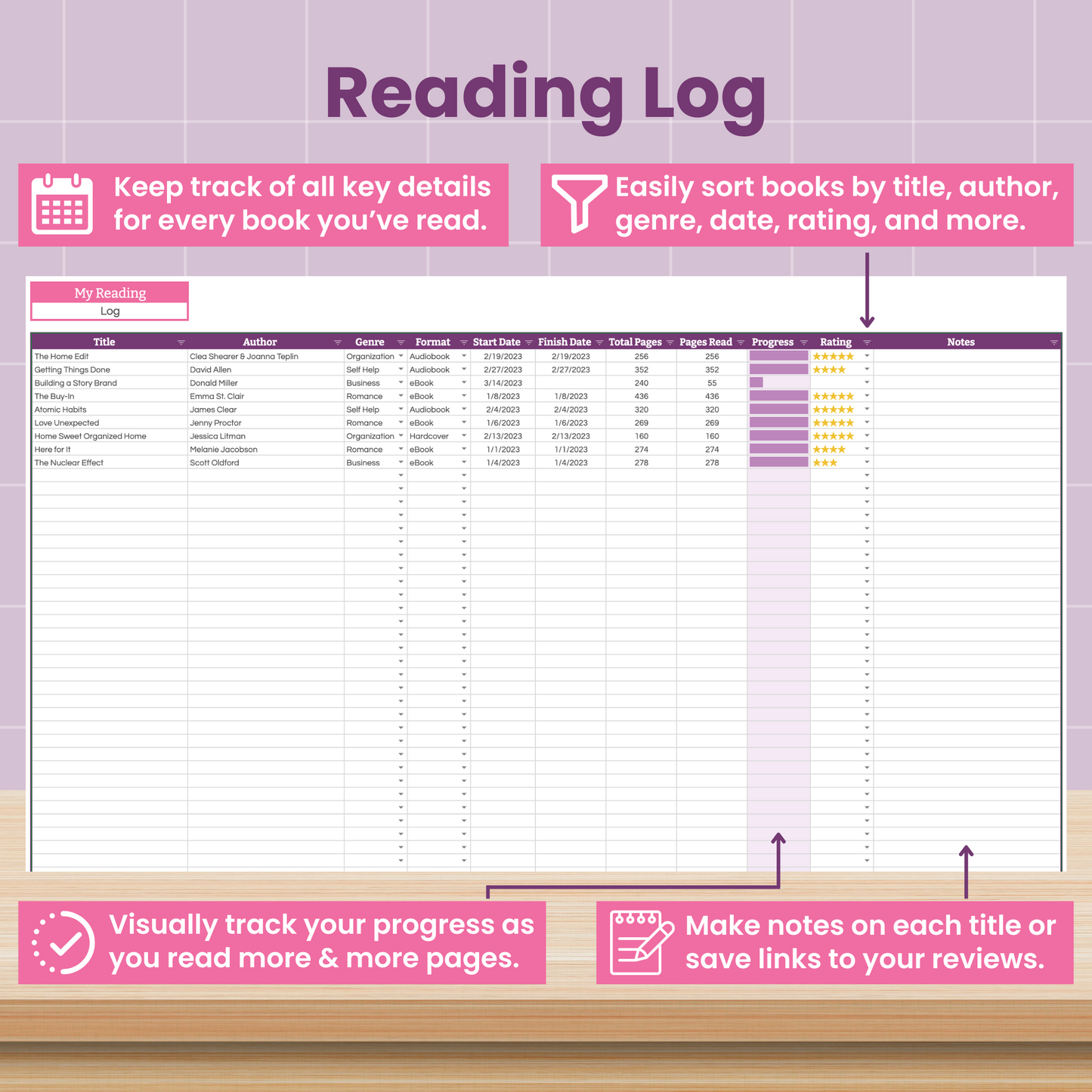 Reading Tracker Spreadsheet for Google Sheets