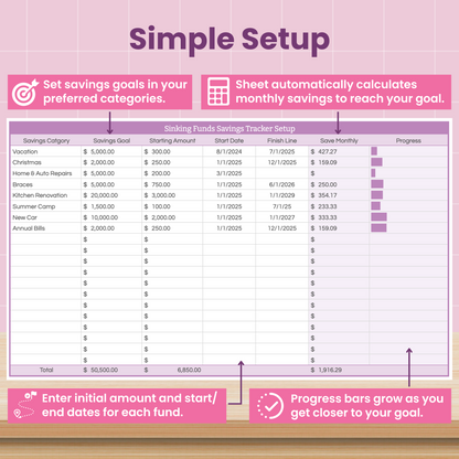 Savings Tracker / Sinking Funds Spreadsheet for Google Sheets