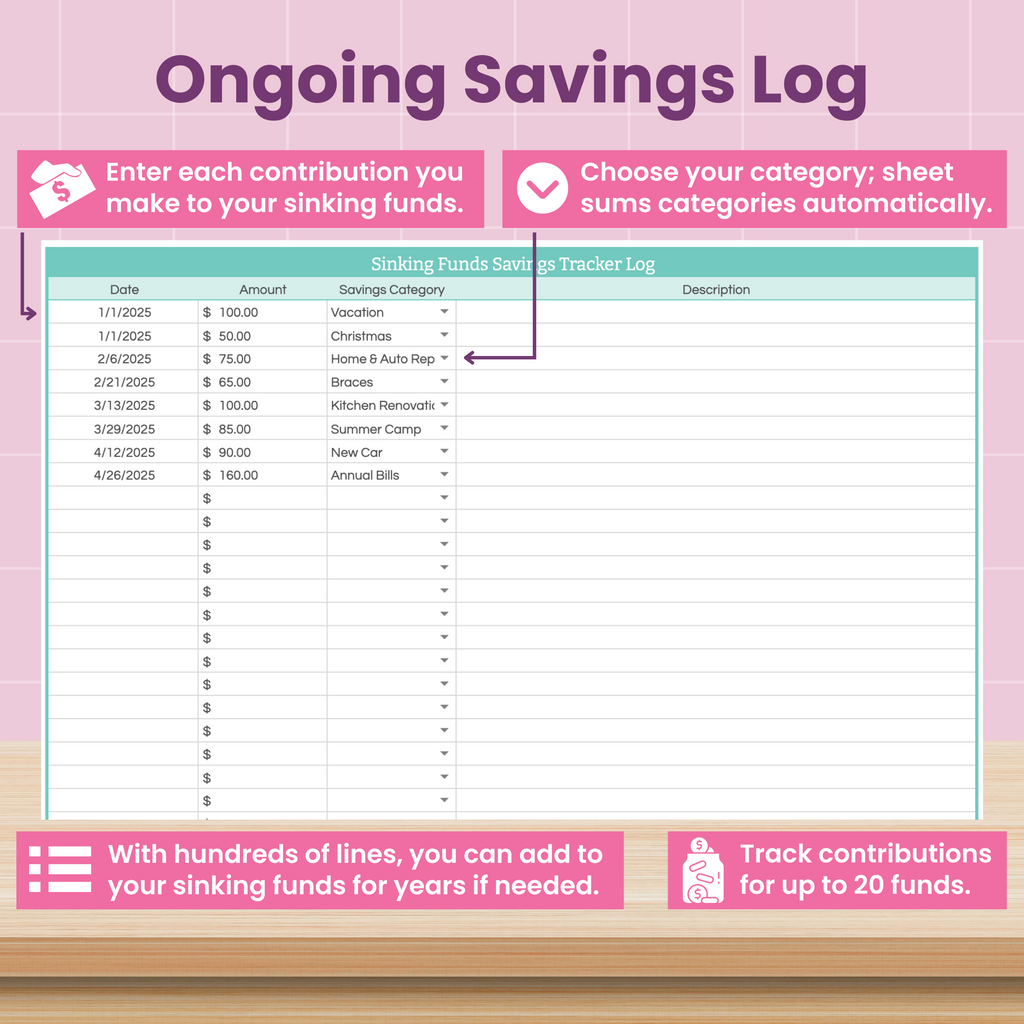 Savings Tracker / Sinking Funds Spreadsheet for Google Sheets