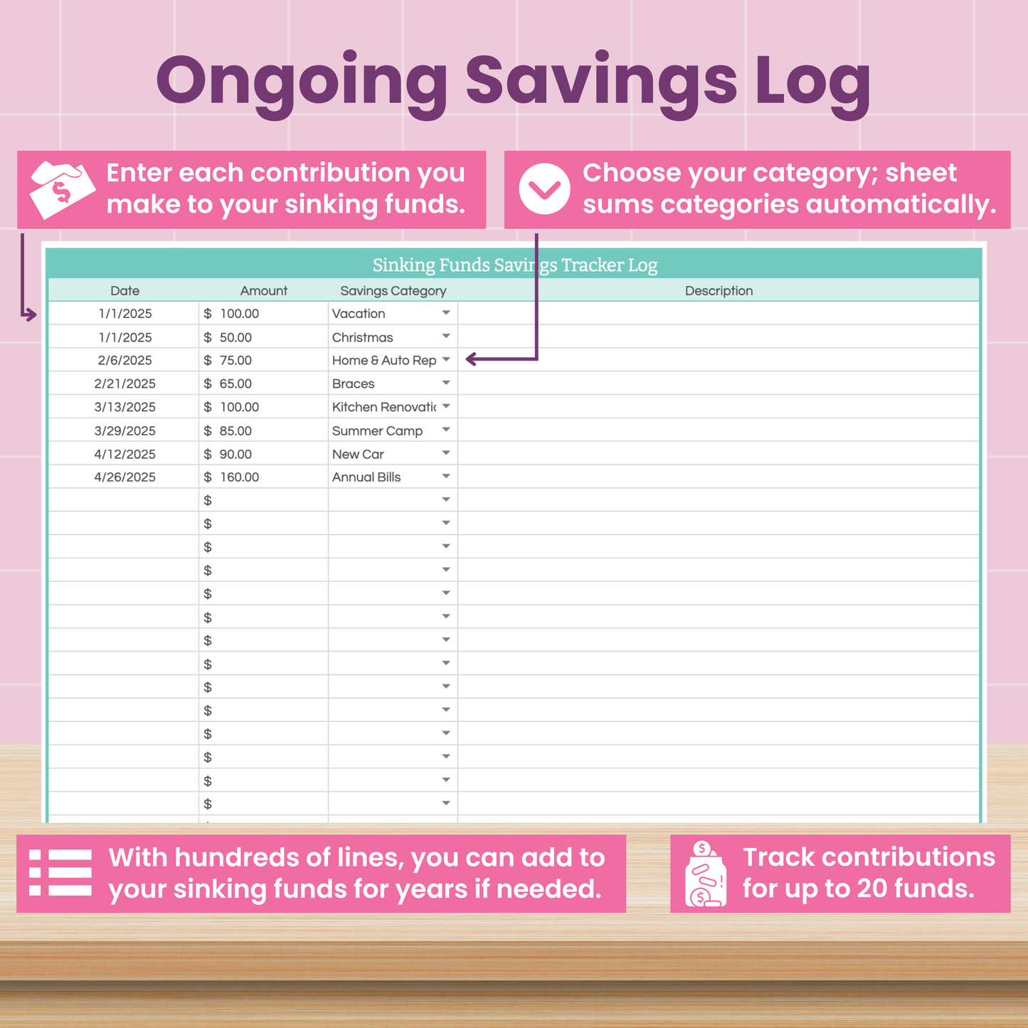 Savings Tracker / Sinking Funds Spreadsheet for Google Sheets