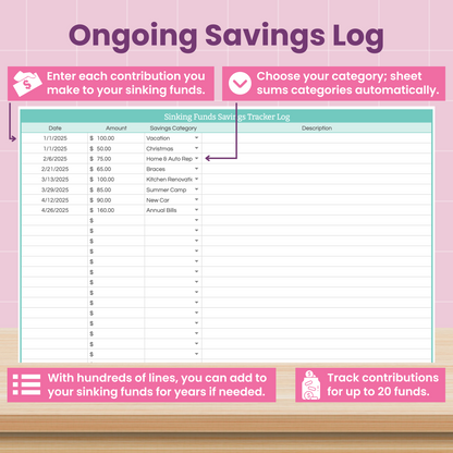 Savings Tracker / Sinking Funds Spreadsheet for Google Sheets